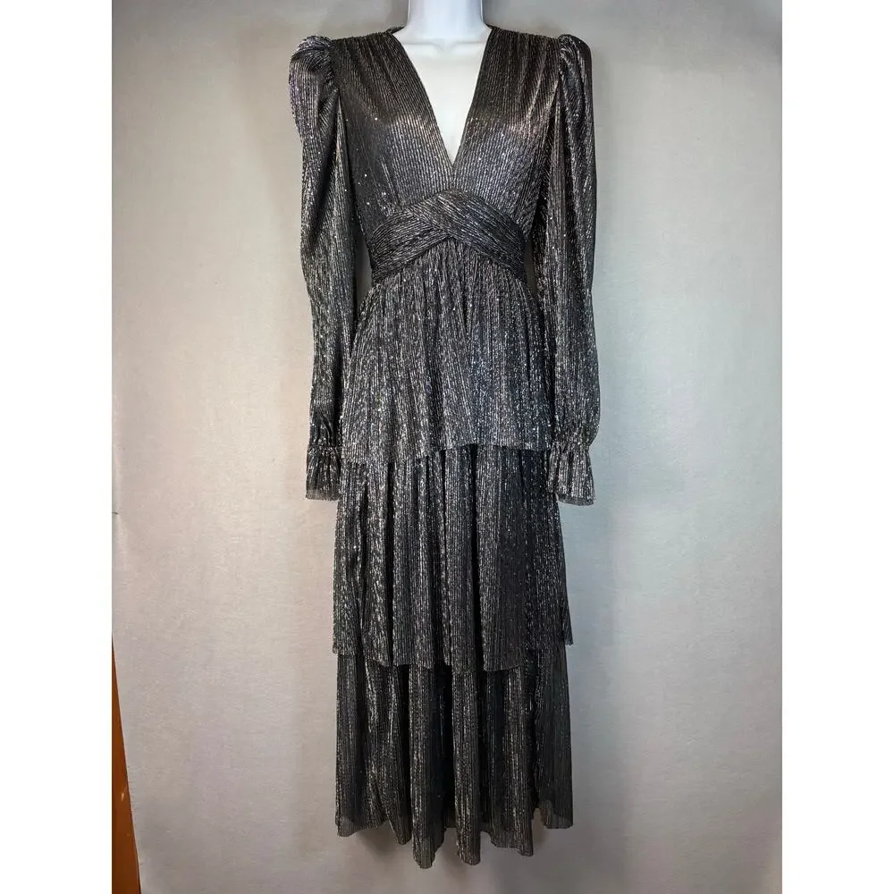 Sabina Musayev Women's Black Marais Semi-Sheer Midi‎ Dress X-Small Holiday NYE